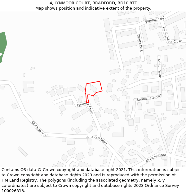 4, LYNMOOR COURT, BRADFORD, BD10 8TF: Location map and indicative extent of plot