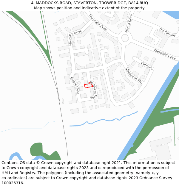 4, MADDOCKS ROAD, STAVERTON, TROWBRIDGE, BA14 8UQ: Location map and indicative extent of plot