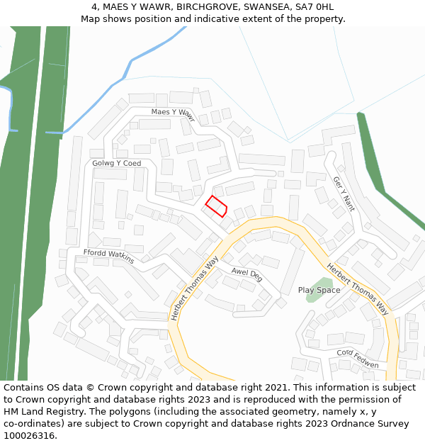 4, MAES Y WAWR, BIRCHGROVE, SWANSEA, SA7 0HL: Location map and indicative extent of plot