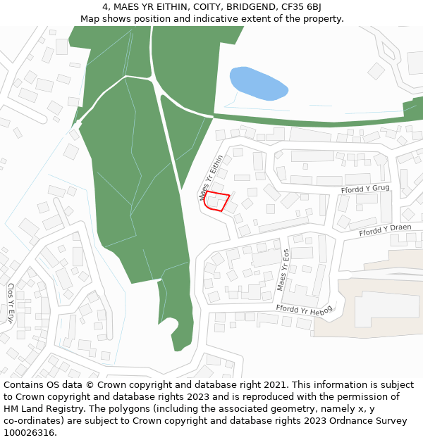 4, MAES YR EITHIN, COITY, BRIDGEND, CF35 6BJ: Location map and indicative extent of plot