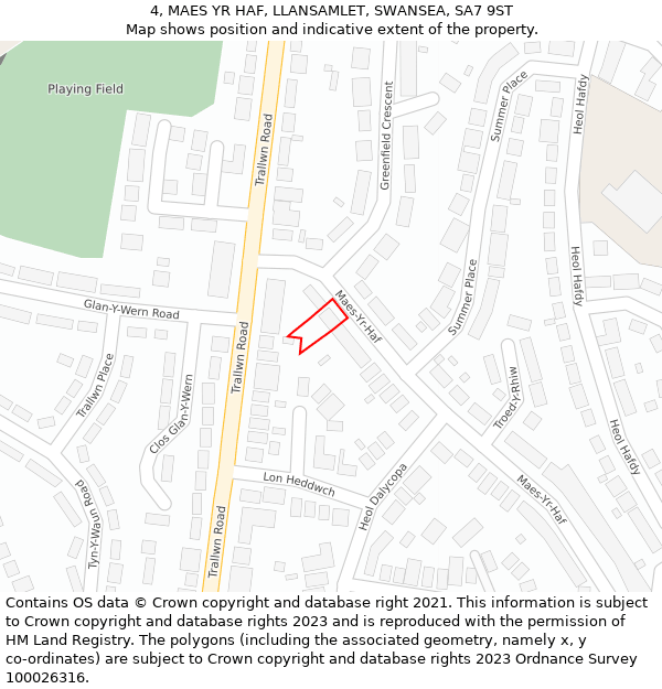 4, MAES YR HAF, LLANSAMLET, SWANSEA, SA7 9ST: Location map and indicative extent of plot