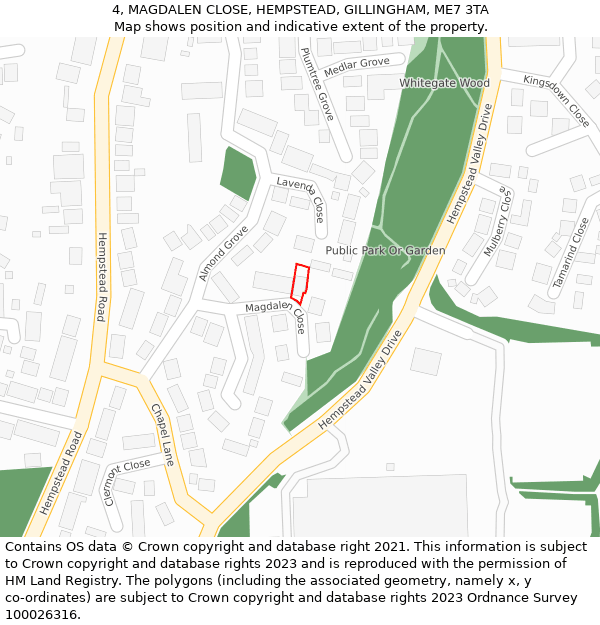 4, MAGDALEN CLOSE, HEMPSTEAD, GILLINGHAM, ME7 3TA: Location map and indicative extent of plot