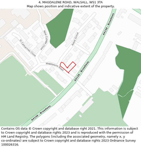 4, MAGDALENE ROAD, WALSALL, WS1 3TA: Location map and indicative extent of plot