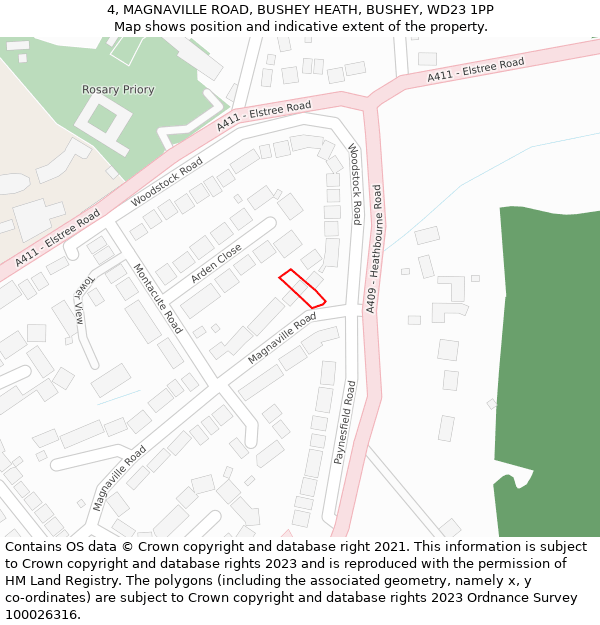 4, MAGNAVILLE ROAD, BUSHEY HEATH, BUSHEY, WD23 1PP: Location map and indicative extent of plot