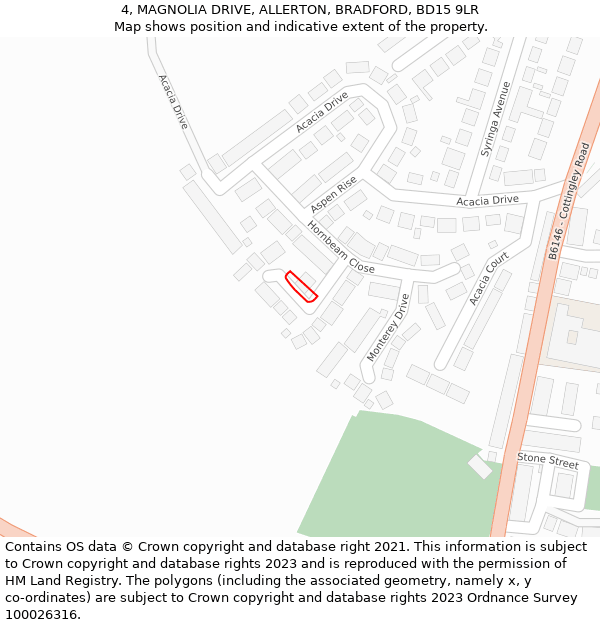 4, MAGNOLIA DRIVE, ALLERTON, BRADFORD, BD15 9LR: Location map and indicative extent of plot