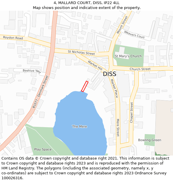 4, MALLARD COURT, DISS, IP22 4LL: Location map and indicative extent of plot