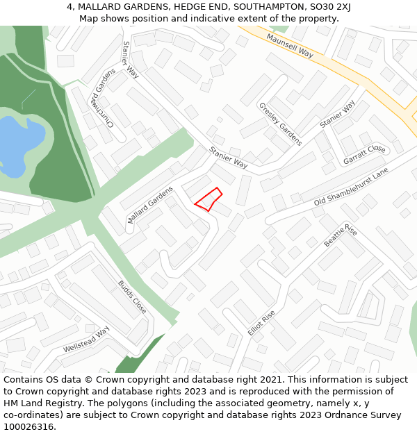 4, MALLARD GARDENS, HEDGE END, SOUTHAMPTON, SO30 2XJ: Location map and indicative extent of plot