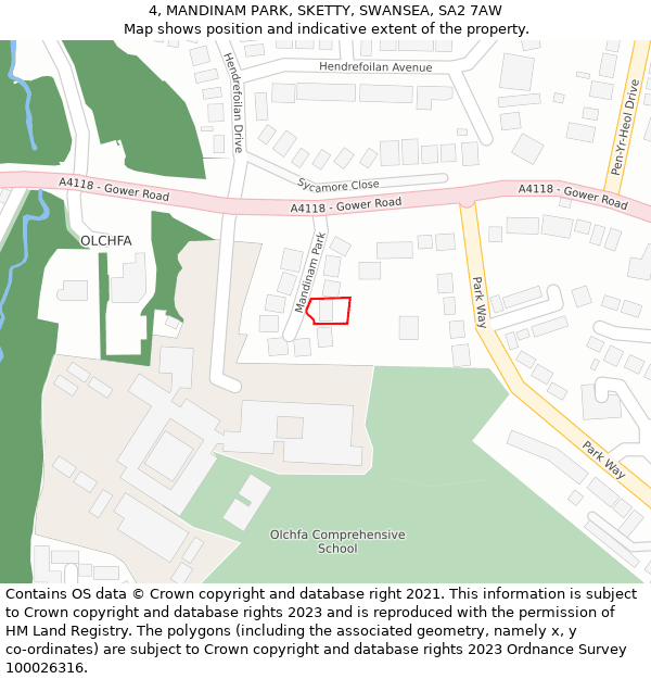 4, MANDINAM PARK, SKETTY, SWANSEA, SA2 7AW: Location map and indicative extent of plot