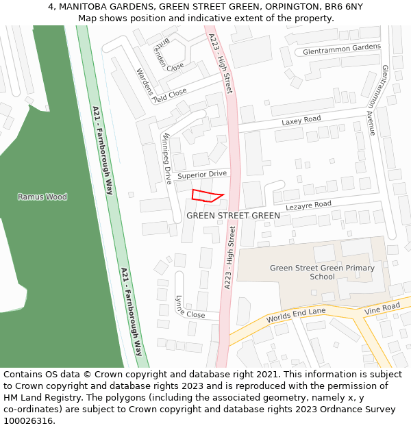 4, MANITOBA GARDENS, GREEN STREET GREEN, ORPINGTON, BR6 6NY: Location map and indicative extent of plot