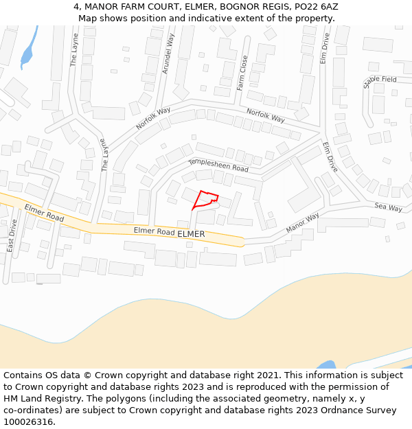 4, MANOR FARM COURT, ELMER, BOGNOR REGIS, PO22 6AZ: Location map and indicative extent of plot