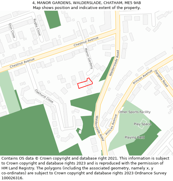 4, MANOR GARDENS, WALDERSLADE, CHATHAM, ME5 9AB: Location map and indicative extent of plot