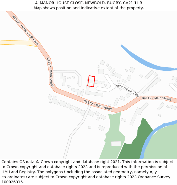 4, MANOR HOUSE CLOSE, NEWBOLD, RUGBY, CV21 1HB: Location map and indicative extent of plot