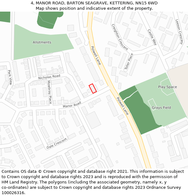 4, MANOR ROAD, BARTON SEAGRAVE, KETTERING, NN15 6WD: Location map and indicative extent of plot