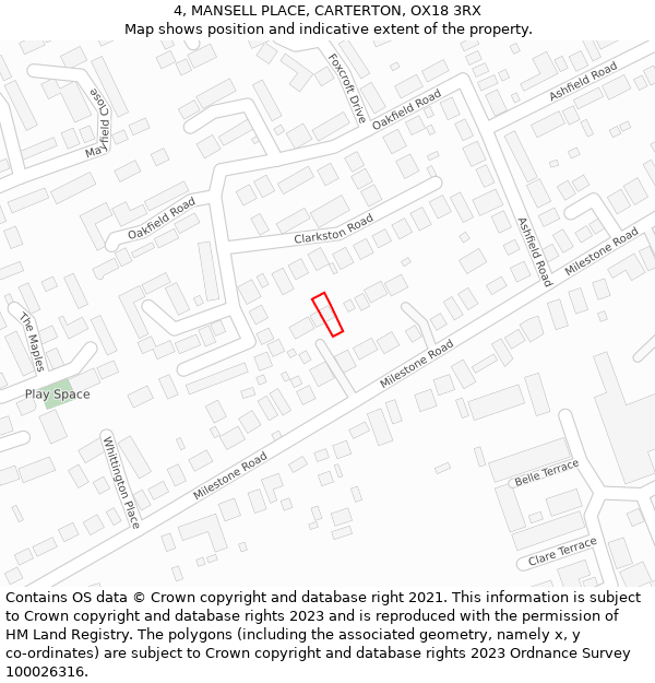 4, MANSELL PLACE, CARTERTON, OX18 3RX: Location map and indicative extent of plot