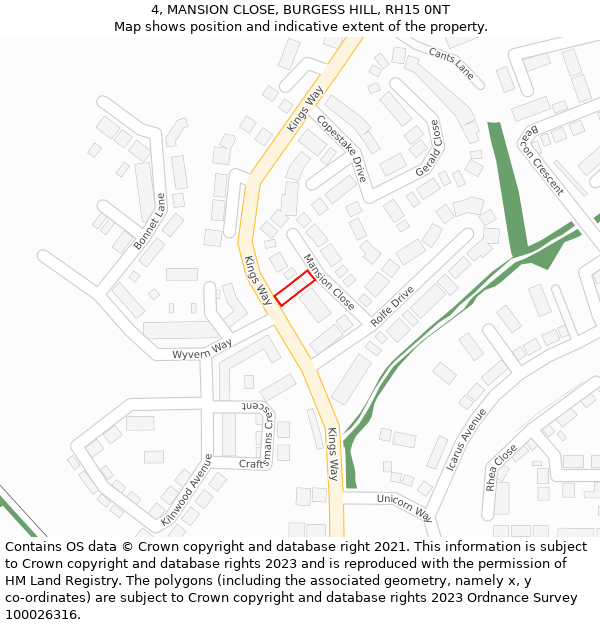 4, MANSION CLOSE, BURGESS HILL, RH15 0NT: Location map and indicative extent of plot