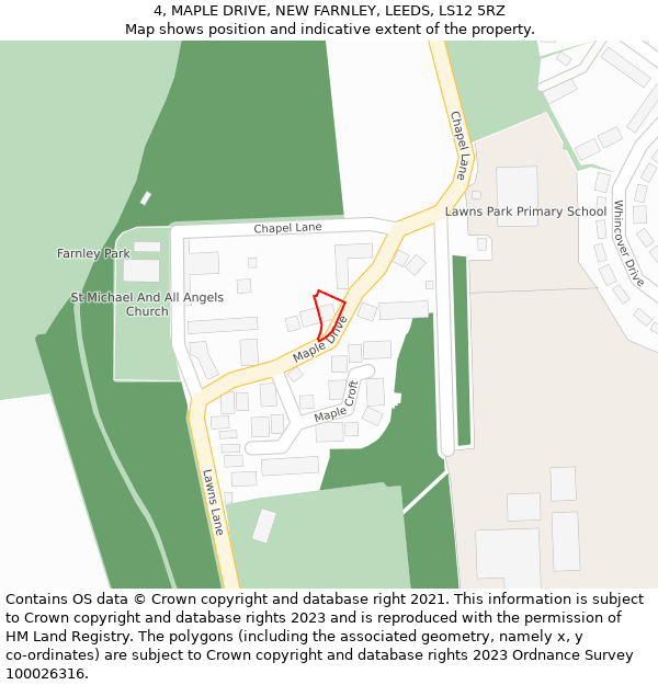 4, MAPLE DRIVE, NEW FARNLEY, LEEDS, LS12 5RZ: Location map and indicative extent of plot