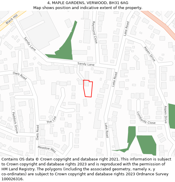 4, MAPLE GARDENS, VERWOOD, BH31 6AG: Location map and indicative extent of plot