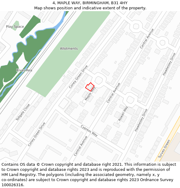 4, MAPLE WAY, BIRMINGHAM, B31 4HY: Location map and indicative extent of plot