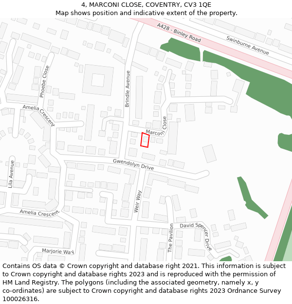 4, MARCONI CLOSE, COVENTRY, CV3 1QE: Location map and indicative extent of plot