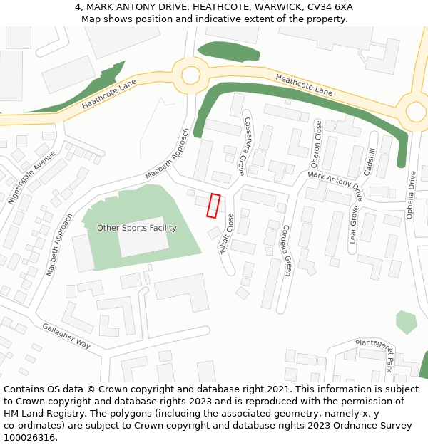 4, MARK ANTONY DRIVE, HEATHCOTE, WARWICK, CV34 6XA: Location map and indicative extent of plot