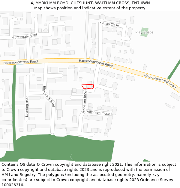 4, MARKHAM ROAD, CHESHUNT, WALTHAM CROSS, EN7 6WN: Location map and indicative extent of plot