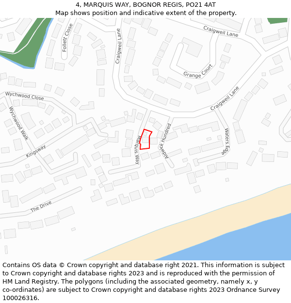 4, MARQUIS WAY, BOGNOR REGIS, PO21 4AT: Location map and indicative extent of plot