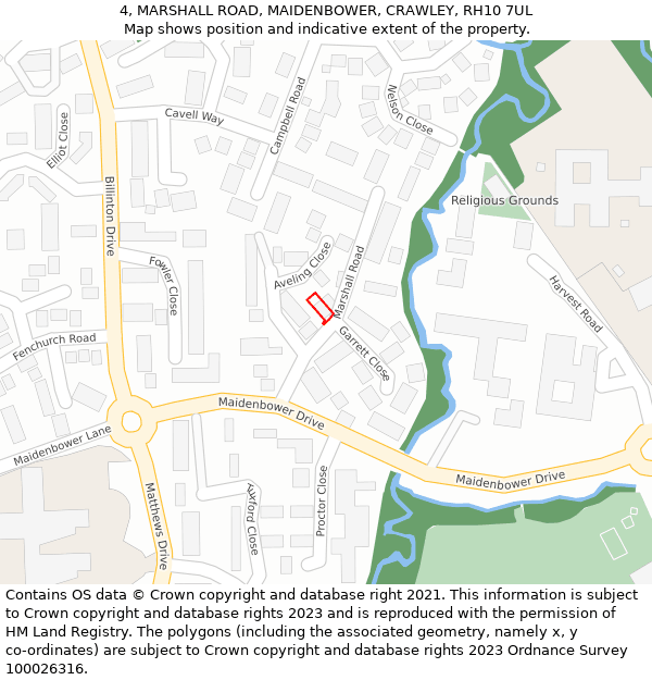 4, MARSHALL ROAD, MAIDENBOWER, CRAWLEY, RH10 7UL: Location map and indicative extent of plot