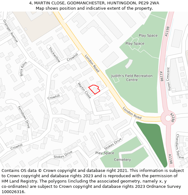 4, MARTIN CLOSE, GODMANCHESTER, HUNTINGDON, PE29 2WA: Location map and indicative extent of plot