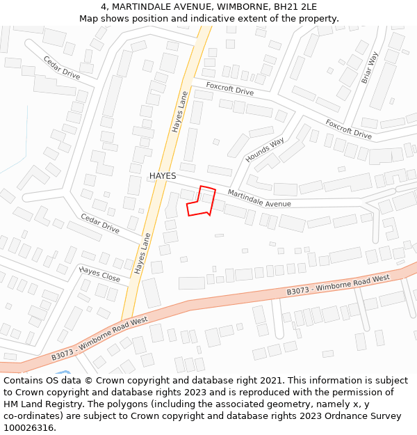 4, MARTINDALE AVENUE, WIMBORNE, BH21 2LE: Location map and indicative extent of plot