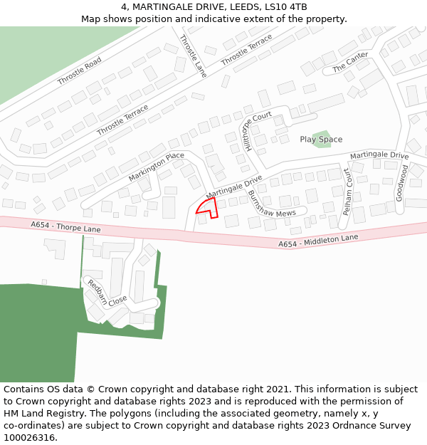 4, MARTINGALE DRIVE, LEEDS, LS10 4TB: Location map and indicative extent of plot