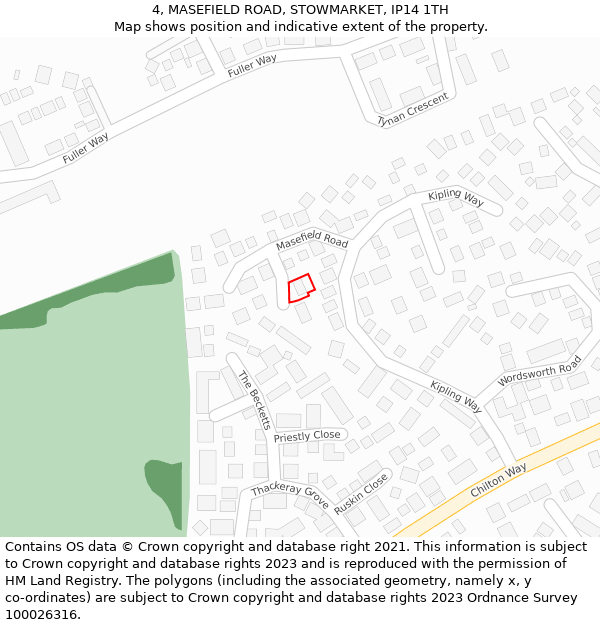 4, MASEFIELD ROAD, STOWMARKET, IP14 1TH: Location map and indicative extent of plot