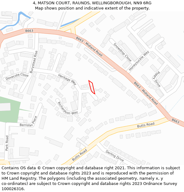 4, MATSON COURT, RAUNDS, WELLINGBOROUGH, NN9 6RG: Location map and indicative extent of plot