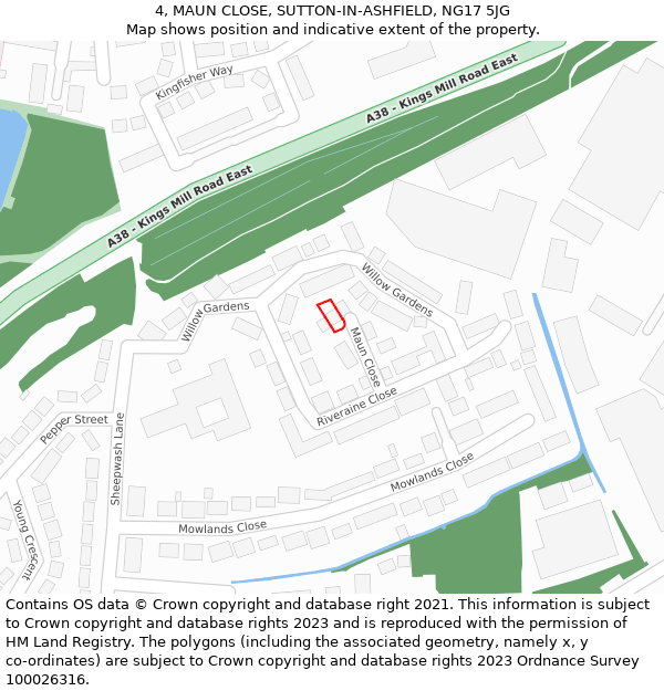 4, MAUN CLOSE, SUTTON-IN-ASHFIELD, NG17 5JG: Location map and indicative extent of plot