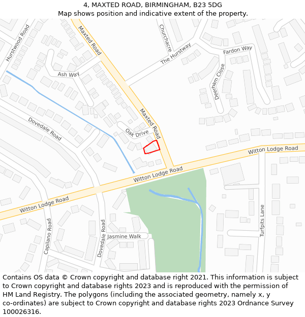 4, MAXTED ROAD, BIRMINGHAM, B23 5DG: Location map and indicative extent of plot