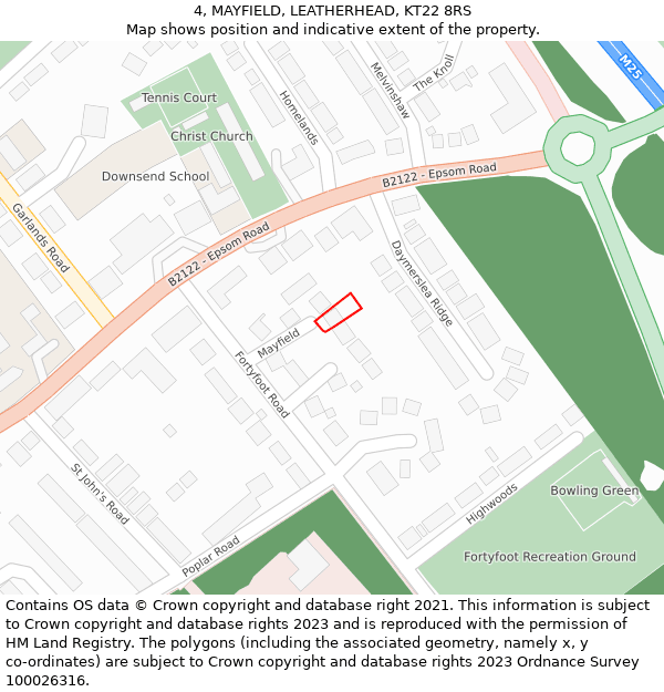 4, MAYFIELD, LEATHERHEAD, KT22 8RS: Location map and indicative extent of plot