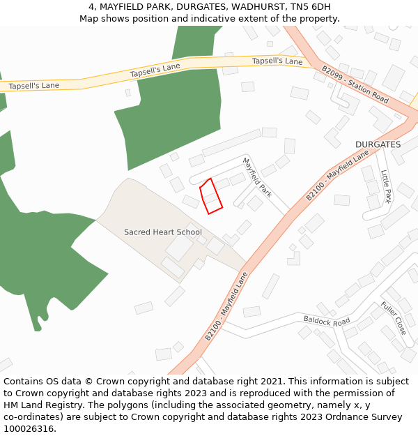 4, MAYFIELD PARK, DURGATES, WADHURST, TN5 6DH: Location map and indicative extent of plot