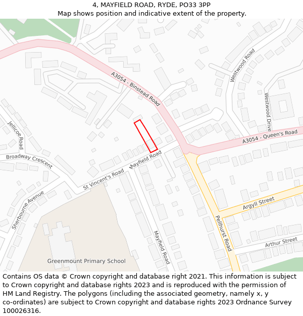 4, MAYFIELD ROAD, RYDE, PO33 3PP: Location map and indicative extent of plot