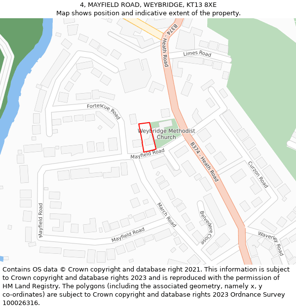 4, MAYFIELD ROAD, WEYBRIDGE, KT13 8XE: Location map and indicative extent of plot