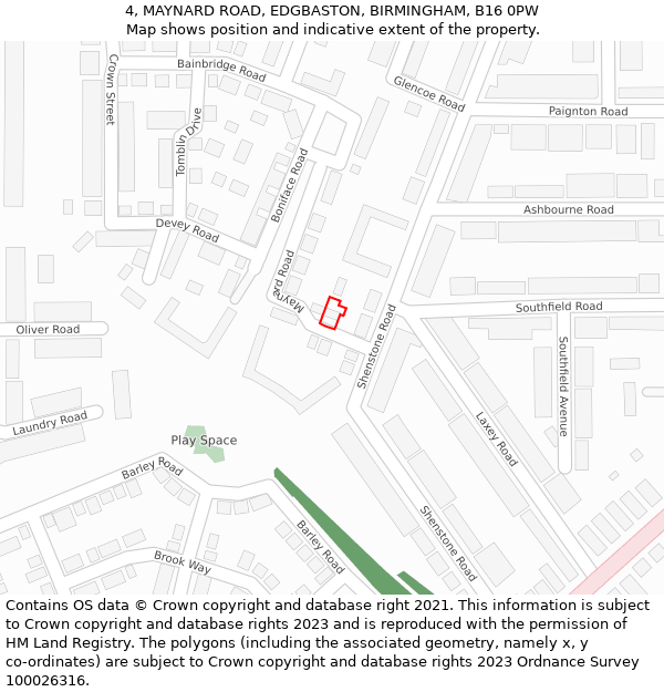 4, MAYNARD ROAD, EDGBASTON, BIRMINGHAM, B16 0PW: Location map and indicative extent of plot