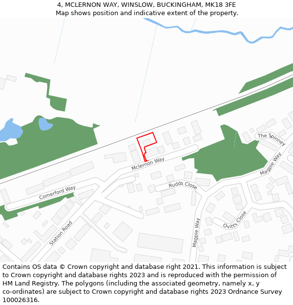 4, MCLERNON WAY, WINSLOW, BUCKINGHAM, MK18 3FE: Location map and indicative extent of plot