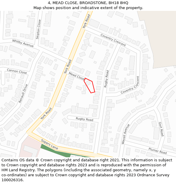 4, MEAD CLOSE, BROADSTONE, BH18 8HQ: Location map and indicative extent of plot
