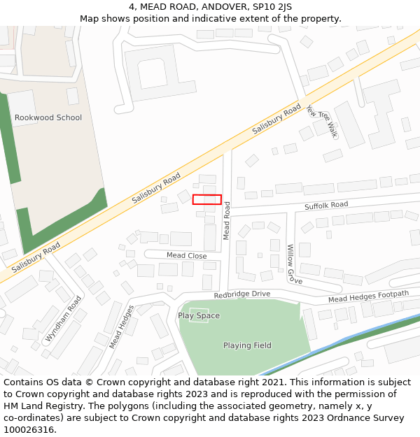 4, MEAD ROAD, ANDOVER, SP10 2JS: Location map and indicative extent of plot