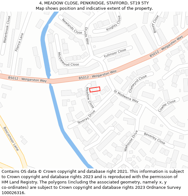 4, MEADOW CLOSE, PENKRIDGE, STAFFORD, ST19 5TY: Location map and indicative extent of plot