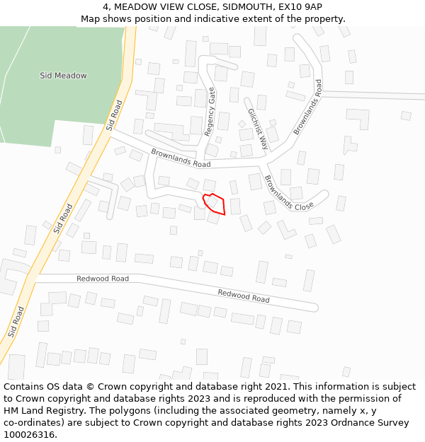 4, MEADOW VIEW CLOSE, SIDMOUTH, EX10 9AP: Location map and indicative extent of plot