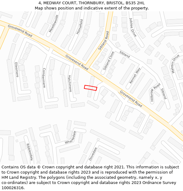 4, MEDWAY COURT, THORNBURY, BRISTOL, BS35 2HL: Location map and indicative extent of plot