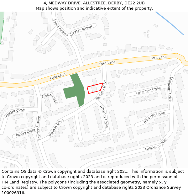 4, MEDWAY DRIVE, ALLESTREE, DERBY, DE22 2UB: Location map and indicative extent of plot