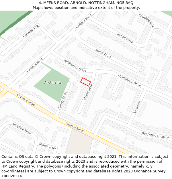 4, MEEKS ROAD, ARNOLD, NOTTINGHAM, NG5 8AQ: Location map and indicative extent of plot