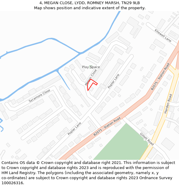 4, MEGAN CLOSE, LYDD, ROMNEY MARSH, TN29 9LB: Location map and indicative extent of plot