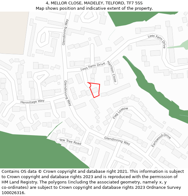 4, MELLOR CLOSE, MADELEY, TELFORD, TF7 5SS: Location map and indicative extent of plot