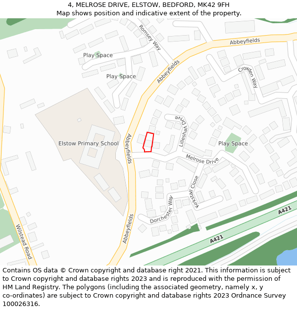 4, MELROSE DRIVE, ELSTOW, BEDFORD, MK42 9FH: Location map and indicative extent of plot